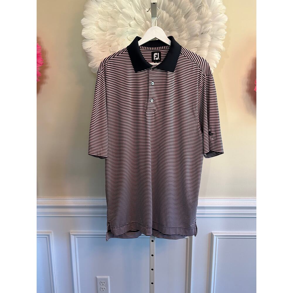 Footjoy Pink and Navy Striped Polo Size M